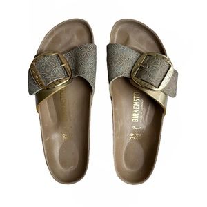 Birkenstock Madrid Big Buckle Leather Ceramic Pattern Blue Sandals Slides 8 N 39